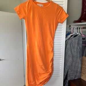 MICHAEL Michael Kors Orange Bodycon Midi Dress with Short Sleeves